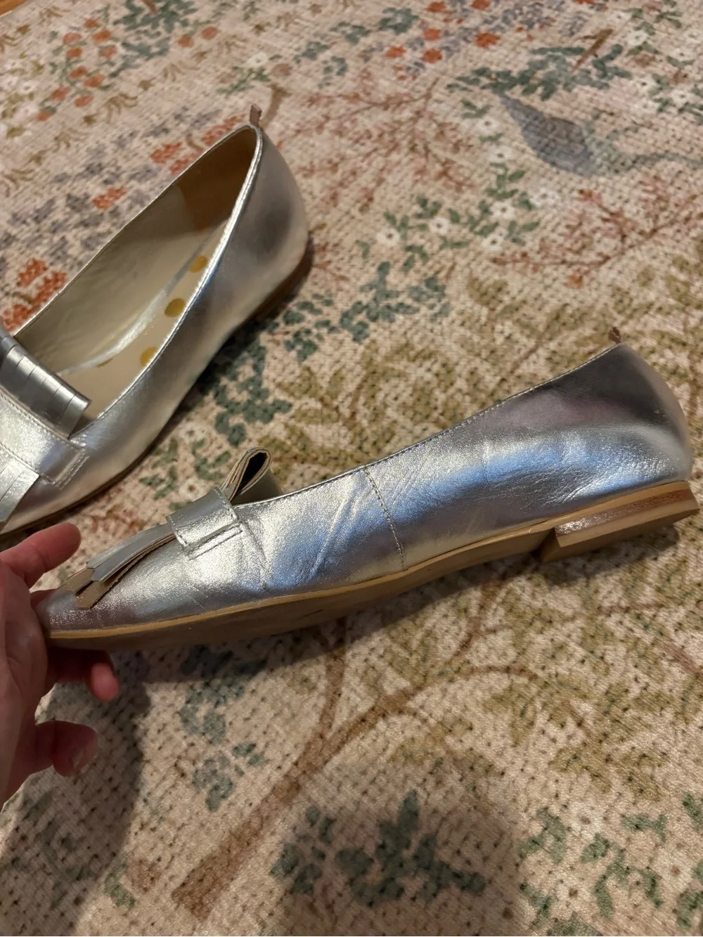 Boden Sophie fringed metallic leather loafers. Size 38